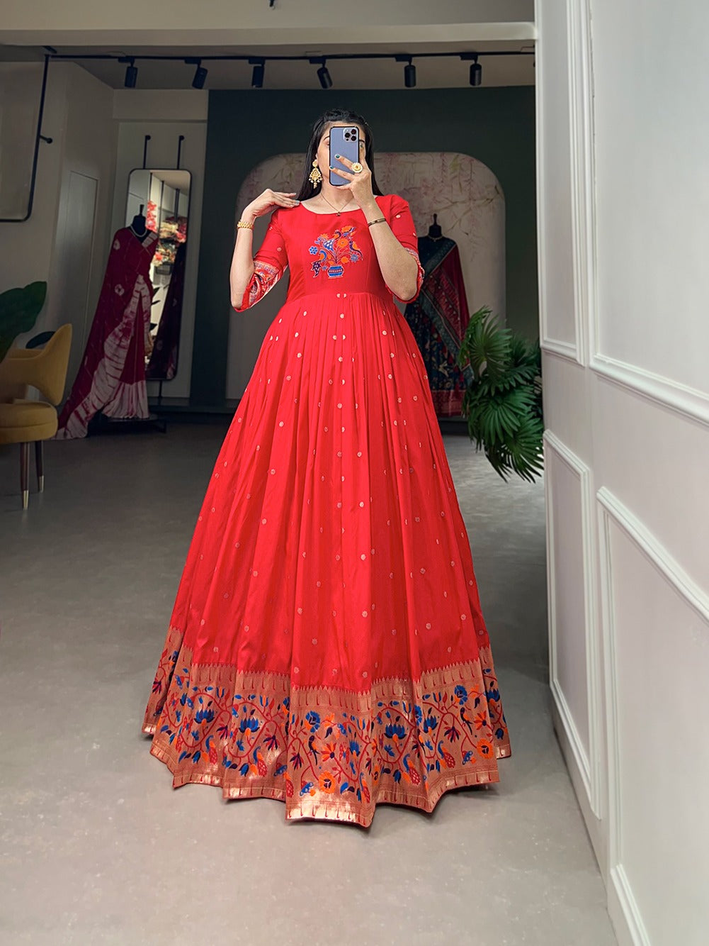 Traditional Gown with Jackquard Silk Paithani Dress