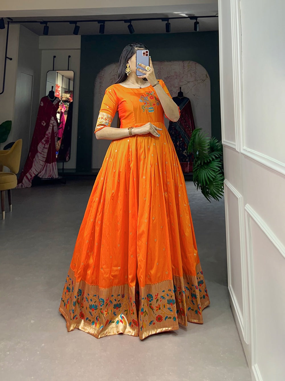 Traditional Gown with Jackquard Silk Paithani Dress