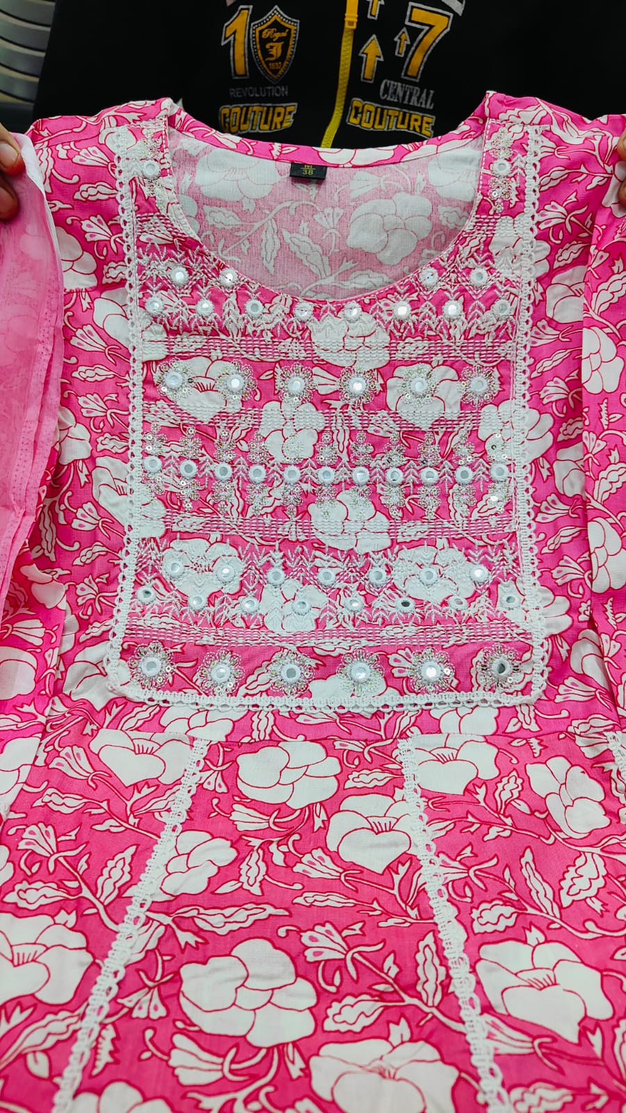 Light Pink Cotton Rayon Anarkali Kurti and pant with Dupatta Set